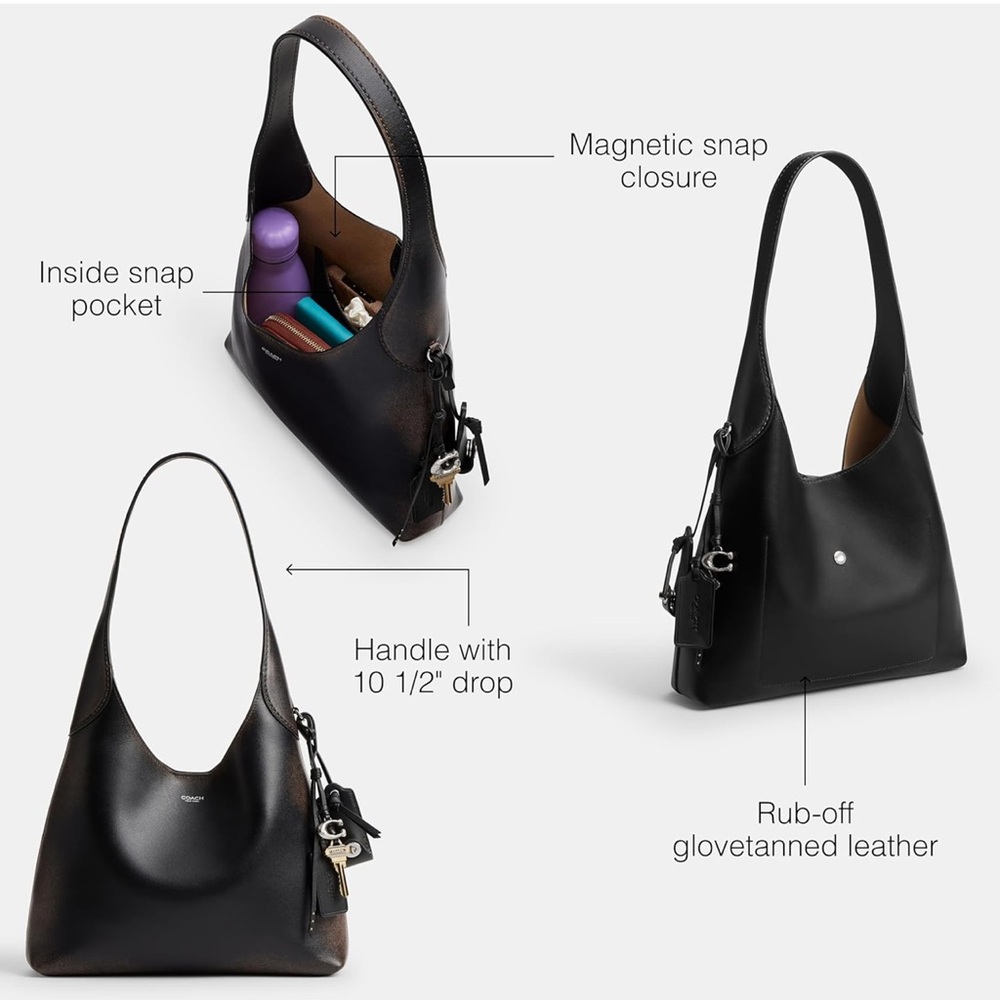 New Coach Black Brown Leather Brooklyn Shoulder Bag 28 - Picture 3 of 7